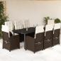 Preview: ARDEBO.de - 9-tlg. Garten-Essgruppe mit Kissen Braun Poly Rattan