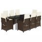 Preview: 9-tlg. Garten-Essgruppe mit Kissen Braun Poly Rattan
