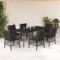 Preview: ARDEBO.de - 7-tlg. Garten-Essgruppe mit Kissen Schwarz Poly Rattan