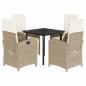 Preview: 5-tlg. Garten-Essgruppe mit Kissen Beige Poly Rattan