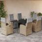 Preview: ARDEBO.de - 7-tlg. Garten-Essgruppe mit Kissen Beige Poly Rattan