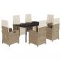 Preview: 7-tlg. Garten-Essgruppe mit Kissen Beige Poly Rattan