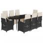 Preview: 9-tlg. Garten-Essgruppe mit Kissen Schwarz Poly Rattan