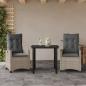 Preview: ARDEBO.de - 3-tlg. Garten-Essgruppe mit Kissen Hellgrau Poly Rattan