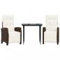 Preview: ARDEBO.de - 3-tlg. Garten-Essgruppe mit Kissen Braun Poly Rattan