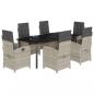 Preview: 7-tlg. Garten-Essgruppe mit Kissen Hellgrau Poly Rattan