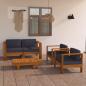 Preview: ARDEBO.de - 4-tlg. Garten-Lounge-Set Dunkelgraue Auflagen Massivholz Akazie