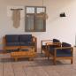 Preview: 4-tlg. Garten-Lounge-Set Dunkelgraue Auflagen Massivholz Akazie