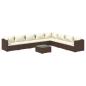 Preview: 9-tlg. Garten-Lounge-Set mit Kissen Poly Rattan Braun