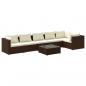 Preview: 7-tlg. Garten-Lounge-Set mit Kissen Poly Rattan Braun