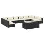 Preview: 12-tlg. Garten-Lounge-Set mit Kissen Schwarz Poly Rattan