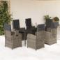 Preview: ARDEBO.de - 7-tlg. Garten-Essgruppe mit Kissen Grau Poly Rattan