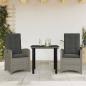 Preview: ARDEBO.de - 3-tlg. Garten-Essgruppe mit Kissen Grau Poly Rattan