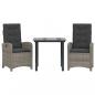 Preview: 3-tlg. Garten-Essgruppe mit Kissen Grau Poly Rattan