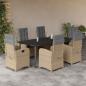Preview: ARDEBO.de - 7-tlg. Garten-Essgruppe mit Kissen Beigemischung Poly Rattan