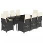 Preview: 9-tlg. Garten-Essgruppe mit Kissen Schwarz Poly Rattan