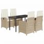 Preview: 5-tlg. Garten-Essgruppe mit Kissen Beige Poly Rattan