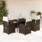 Preview: ARDEBO.de - 7-tlg. Garten-Essgruppe mit Kissen Braun Poly Rattan
