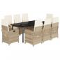 Preview: 9-tlg. Garten-Essgruppe mit Kissen Beige Poly Rattan