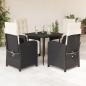 Preview: ARDEBO.de - 5-tlg. Garten-Essgruppe mit Kissen Schwarz Poly Rattan