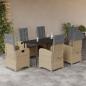 Preview: ARDEBO.de - 7-tlg. Garten-Essgruppe mit Kissen Beigemischung Poly Rattan