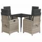 Preview: 5-tlg. Garten-Essgruppe mit Kissen Hellgrau Poly Rattan