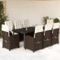 Preview: ARDEBO.de - 9-tlg. Garten-Essgruppe mit Kissen Braun Poly Rattan