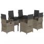 Preview: 7-tlg. Garten-Essgruppe mit Kissen Grau Poly Rattan