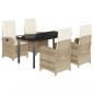 Preview: 5-tlg. Garten-Essgruppe mit Kissen Beige Poly Rattan