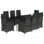 Preview: 9-tlg. Garten-Essgruppe mit Kissen Schwarz Poly Rattan