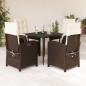Preview: ARDEBO.de - 5-tlg. Garten-Essgruppe mit Kissen Braun Poly Rattan