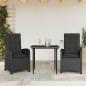 Preview: ARDEBO.de - 3-tlg. Garten-Essgruppe mit Kissen Schwarz Poly Rattan