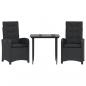 Preview: 3-tlg. Garten-Essgruppe mit Kissen Schwarz Poly Rattan