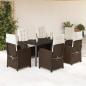 Preview: ARDEBO.de - 7-tlg. Garten-Essgruppe mit Kissen Braun Poly Rattan