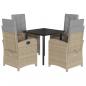 Preview: 5-tlg. Garten-Essgruppe mit Kissen Beigemischung Poly Rattan