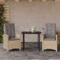 Preview: ARDEBO.de - 3-tlg. Garten-Essgruppe mit Kissen Beigemischung Poly Rattan