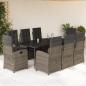 Preview: ARDEBO.de - 9-tlg. Garten-Essgruppe mit Kissen Grau Poly Rattan