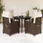 Preview: ARDEBO.de - 5-tlg. Garten-Essgruppe mit Kissen Braun Poly Rattan