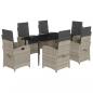 Preview: 7-tlg. Garten-Essgruppe mit Kissen Hellgrau Poly Rattan