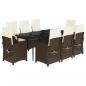 Preview: 9-tlg. Garten-Essgruppe mit Kissen Braun Poly Rattan