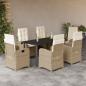 Preview: ARDEBO.de - 7-tlg. Garten-Essgruppe mit Kissen Beige Poly Rattan