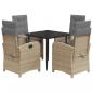 Preview: 5-tlg. Garten-Essgruppe mit Kissen Beigemischung Poly Rattan
