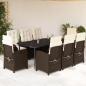 Preview: ARDEBO.de - 9-tlg. Garten-Essgruppe mit Kissen Braun Poly Rattan