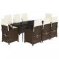 Preview: 9-tlg. Garten-Essgruppe mit Kissen Braun Poly Rattan