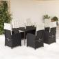 Preview: ARDEBO.de - 7-tlg. Garten-Essgruppe mit Kissen Schwarz Poly Rattan