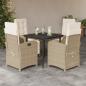 Preview: ARDEBO.de - 5-tlg. Garten-Essgruppe mit Kissen Beige Poly Rattan