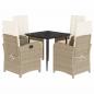 Preview: 5-tlg. Garten-Essgruppe mit Kissen Beige Poly Rattan