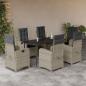 Preview: ARDEBO.de - 7-tlg. Garten-Essgruppe mit Kissen Hellgrau Poly Rattan