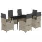 Preview: 7-tlg. Garten-Essgruppe mit Kissen Hellgrau Poly Rattan