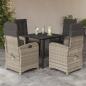 Preview: ARDEBO.de - 5-tlg. Garten-Essgruppe mit Kissen Hellgrau Poly Rattan